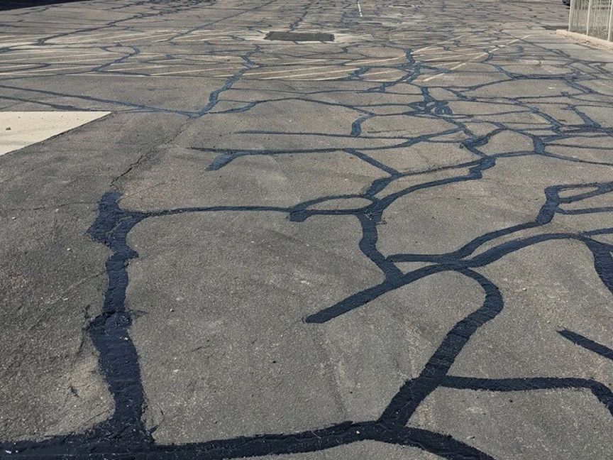 Crack sealing in parking lot